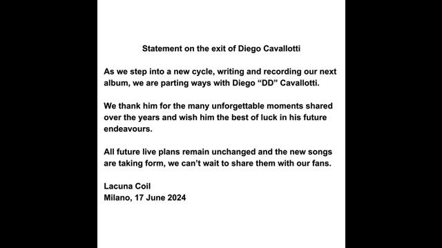 Lacuna Coil Part Ways With Diego Cavallotti