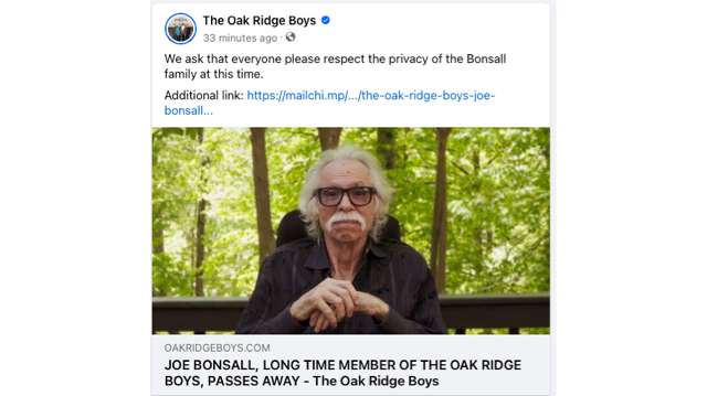 The Oak Ridge Boys' Joe Bonsall Dead At 76