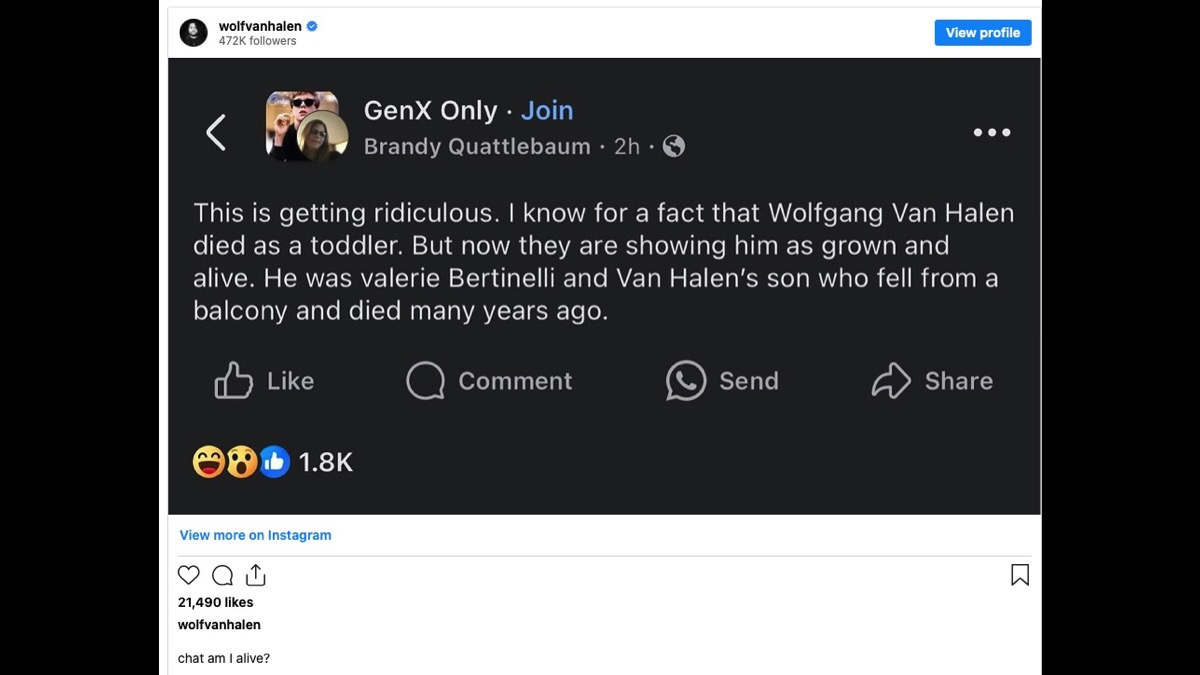 Wolfgang Van Halen Addresses Claim That He Died