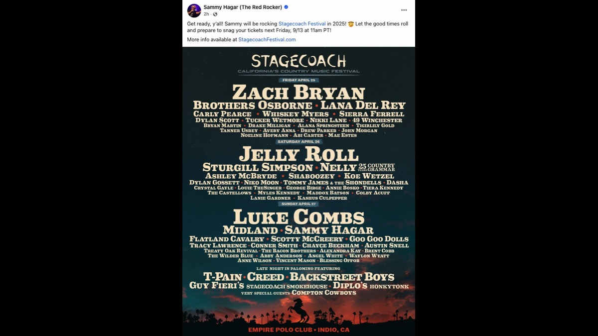 Sammy Hagar, Creed To Rock Stagecoach Festival