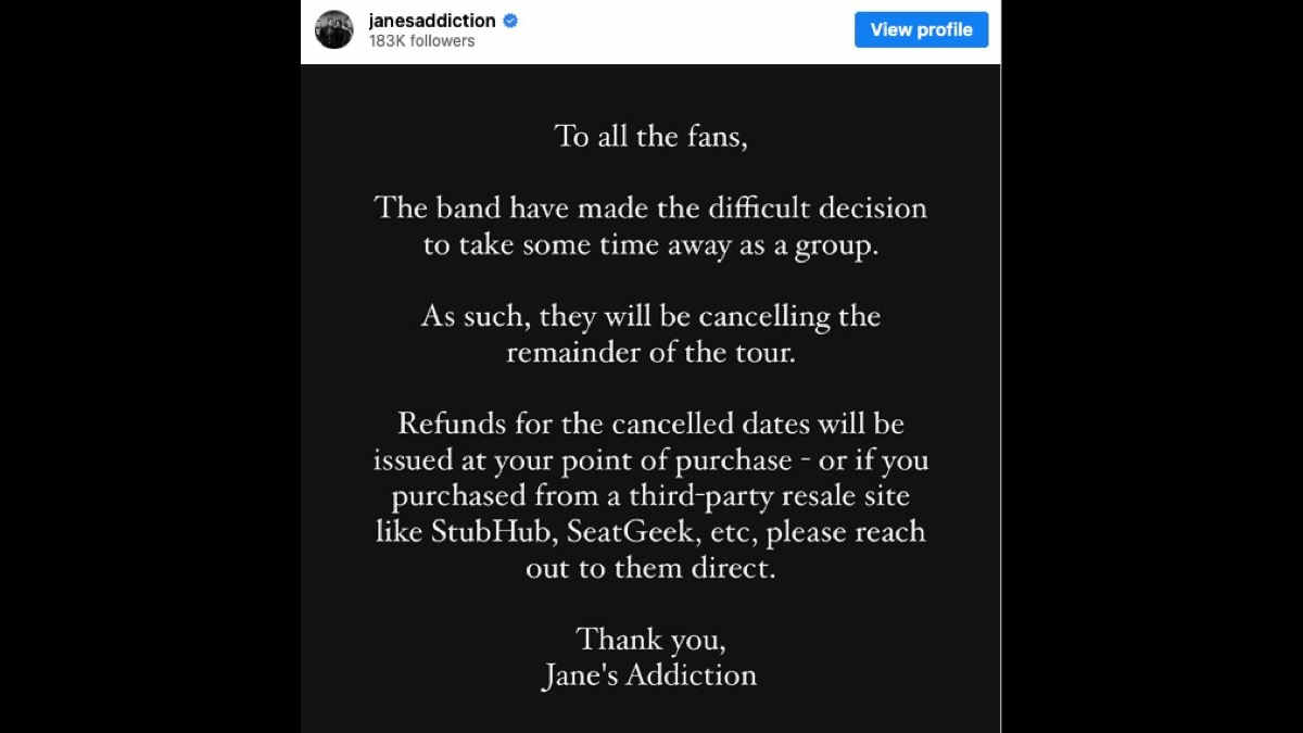 Jane's Addiction Pull Plug On Reunion Tour Following on Stage Altercation