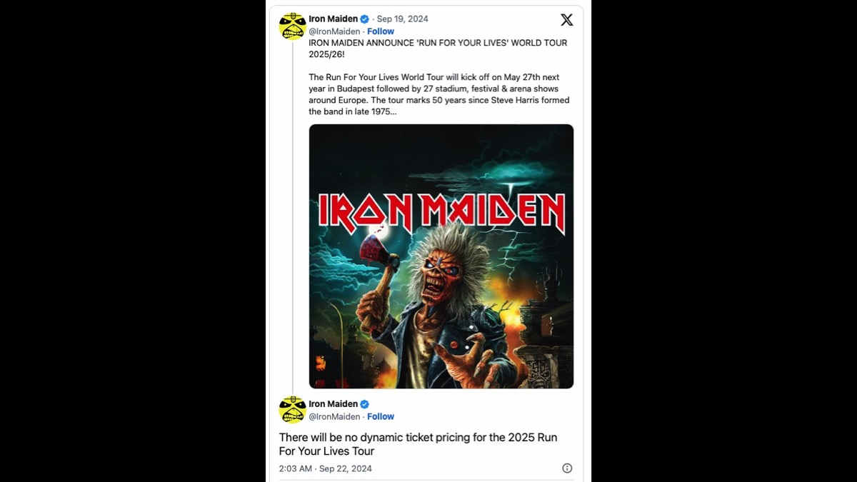 Iron Maiden Not Using Dynamic Ticket Pricing For Run For Your Lives