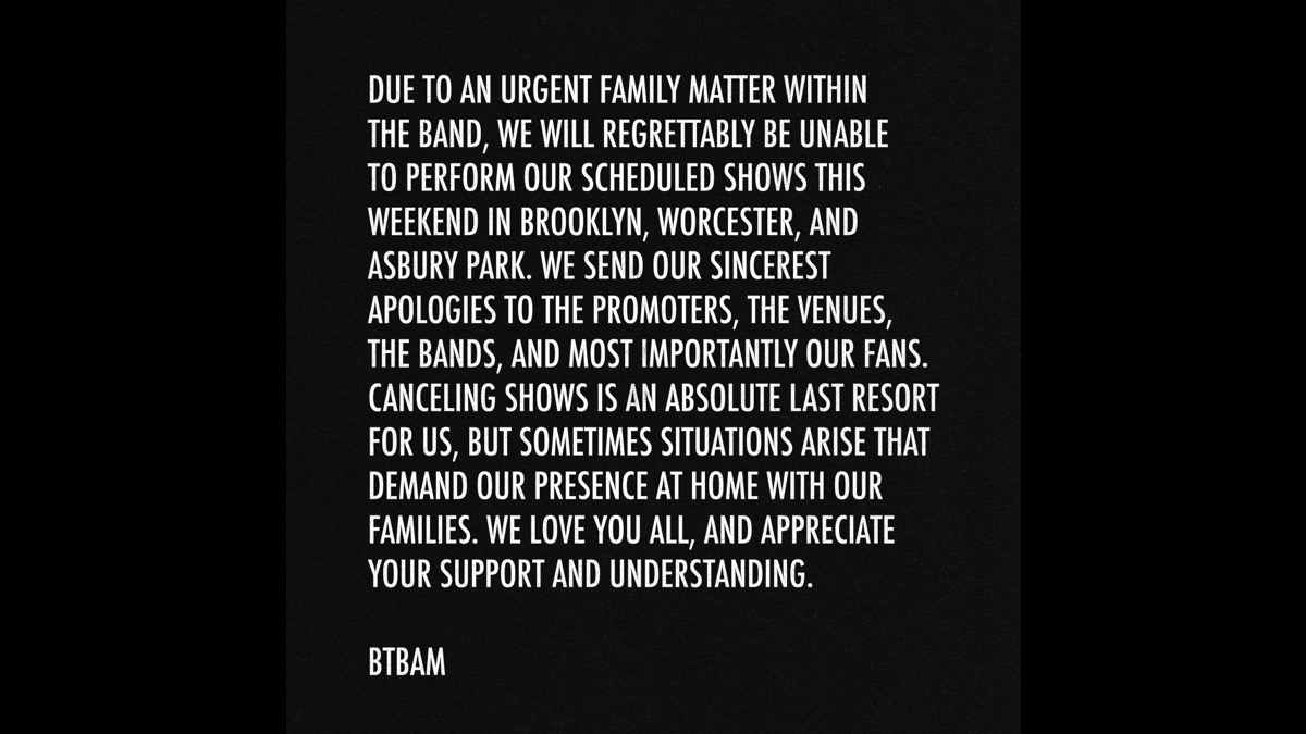 Between The Buried And Me Cancel Shows Due To 'Urgent Family Matter'