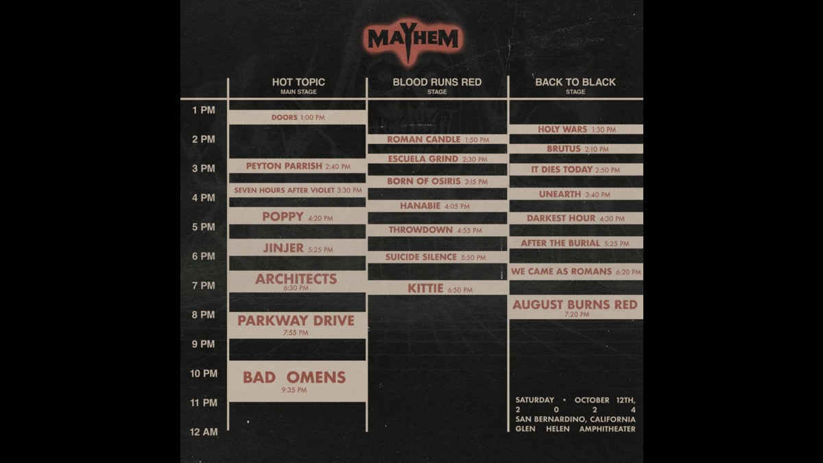 Mayhem Festival Set Times Revealed