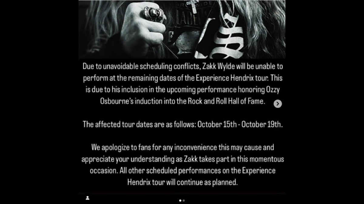 Zakk Wylde Will No Longer Experience Hendrix This Year