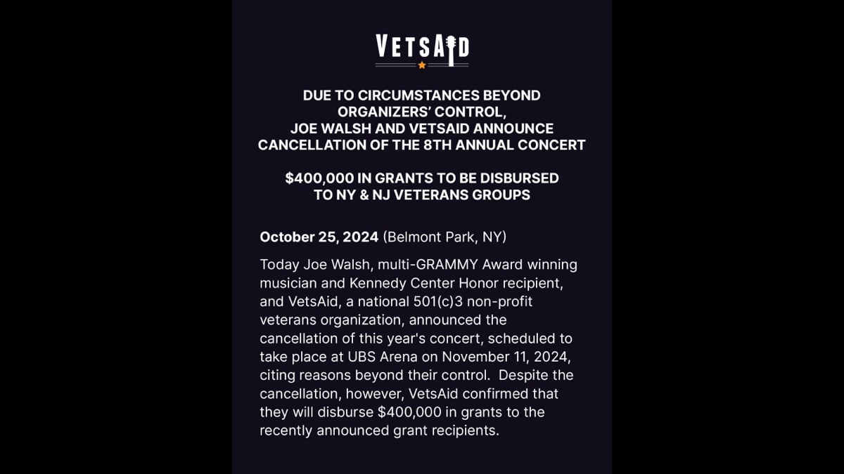 Joe Walsh Cancels This Year's VetsAid Concert