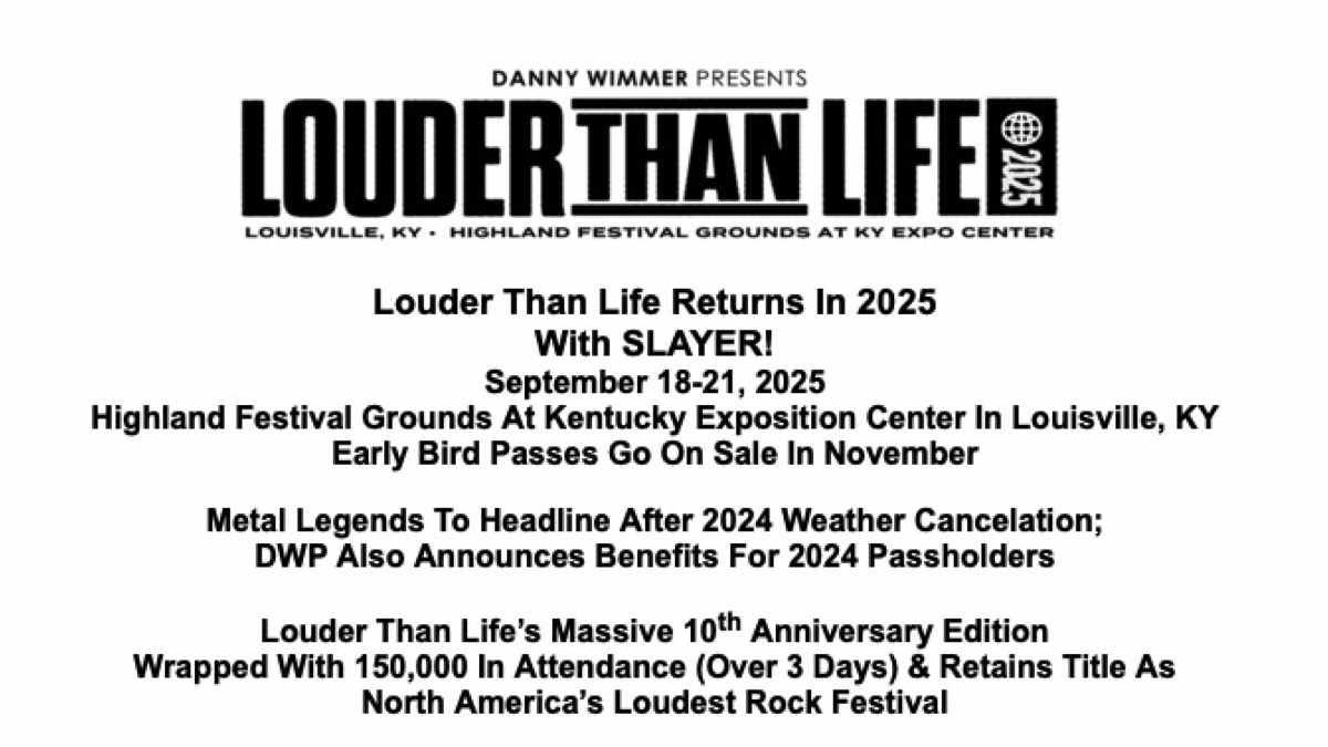 Slayer To Headline 2025 Louder Than Life Festival