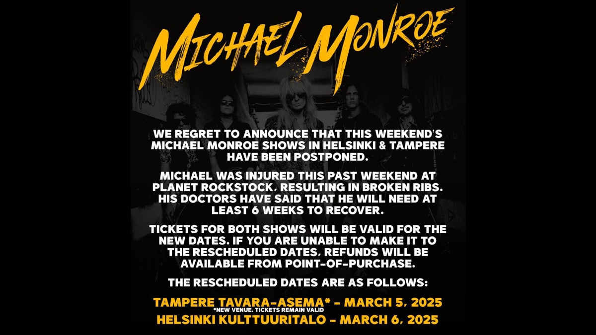 Michael Monroe Postpones Shows Due To Injury