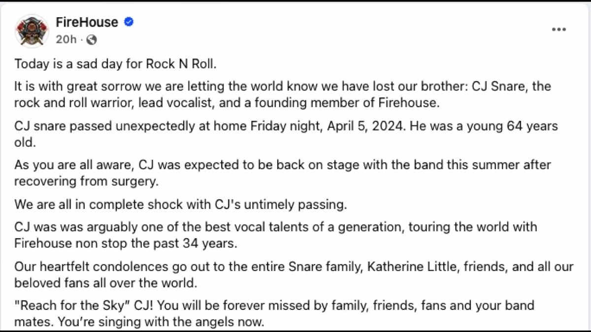 Firehouse Lead Singer CJ Snare Dead At 64 (2024 In Review)