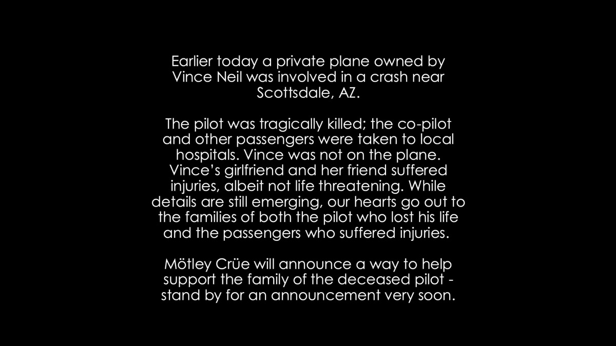 Vince Neil's Airplane Involved In Fatal Crash