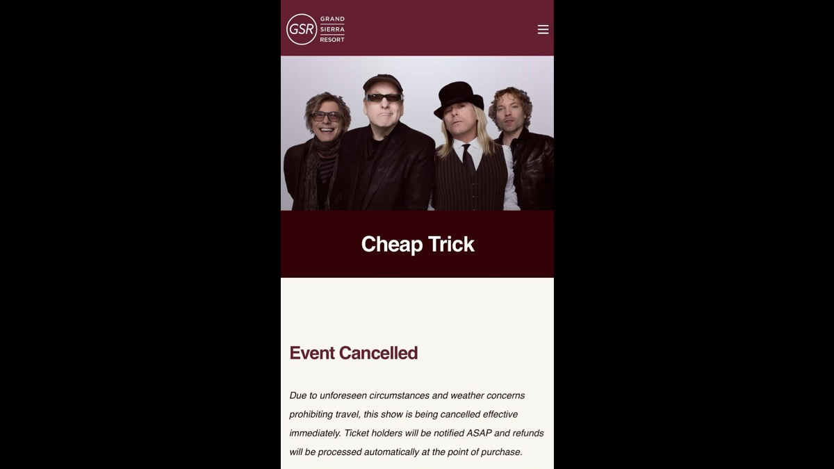 Cheap Trick Forced To Cancel Shows Hours Before Start Time